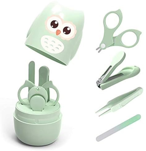 Baby-Nagelset, 4-in-1, Cartoon, tragbar, sicher, Baby-Nagelknipser-Set mit niedlichem Eulen-Etui für Neugeborene, Kleinkinder, Kleinkinder |.Pflege