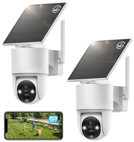 Tical 4MP Caméra Surveillance WiFi Exterieure sans Fil Solaire | AOV 24/7 Caméra de Sécurité avec Panneau Solaire, 360° PTZ Détection Humaine par AI, IP66 avec le Wi-Fi 2,4 GHz, 2pcs