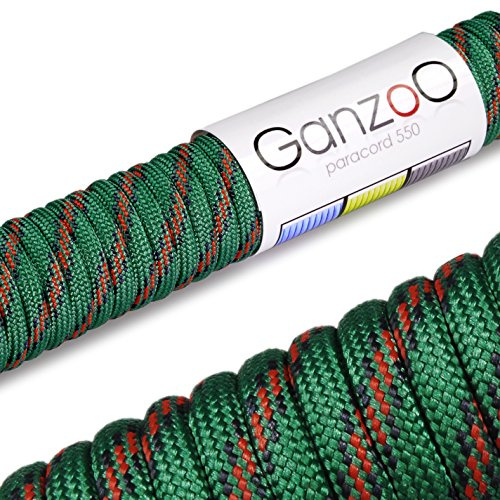 Ganzoo Paracord 550 Snöre Lina för Armband, Linne, Halsband, Nylonlina 30 Meter, Grön Röd
