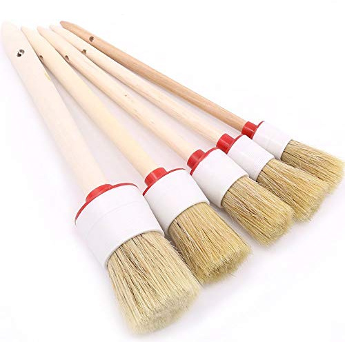 Swpeet 5 pcs Premium Cheveux naturels de détail Brosse de sanglier, Détails Automotive, brosses de nettoyage pour roues/intérieur/Moteur/des emblèmes/intérieur/extérieur/aération