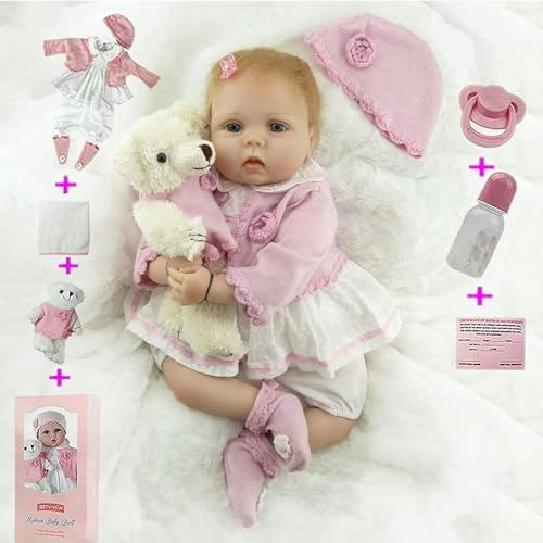 ZIYIUI Reborn Babys Mädchen 22 Zoll 55cm Weich Vinyl Silikon Reborn Baby Puppe Lebensecht babypuppen wie echt mädchen Neugeboren Baby Puppe Kinderspielzeug