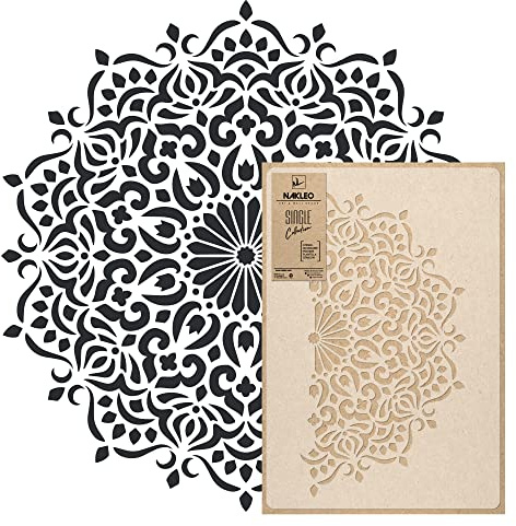NAKLEO Stencil Mandala per Pittura Diametro 59cm-M, Cerchio Geometrico Orientale Modello per Pareti Grandi Dimensioni, Plastica e Riutilizzabile Fai Da Te Artigianato, Muro Legno Tessuto Mobili