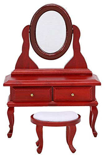 1:12 Puppenhaus Zubehör, Mini Holz Kommode Spielzeug Simulation Schminktisch Möbel Set Puppenhaus Dekor Modell für Kinder Mädchen Puppenhäuser(rot)