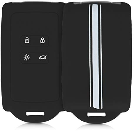 kwmobile Autoschlüssel Hülle kompatibel mit Renault 4-Tasten Smartkey Autoschlüssel (nur Keyless Go) - Silikon Schutzhülle Schlüsselhülle Cover Rallystreifen Sidelines Weiß Schwarz