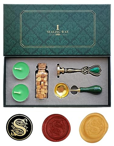 AMTOL Kit Tampon sceau à cacheter vintage personnalisé pour cartes, lettres et invitations Lettre S
