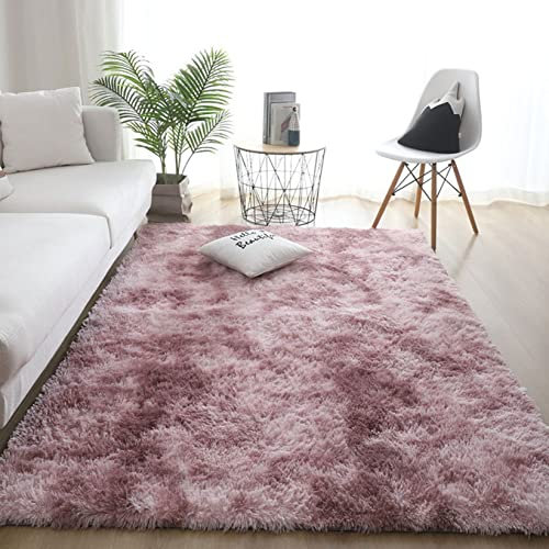 GUOYUYU Fellteppich 100x100cm extra weich Wetterfest Kinder-Teppich Schaffell Teppiche Hasenfell Imitat für Wohnzimmer, unter dem Kamin, Schlafzimmer, Pink Lila