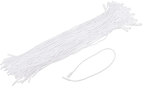 sourcing map 100 Stück Polyester Seil Hängeetikett Schnur Schnappverschluss Schlaufe Preisschild Verschluss Kunststoff Etiketten Krawatten Weiß 7.8 Zoll