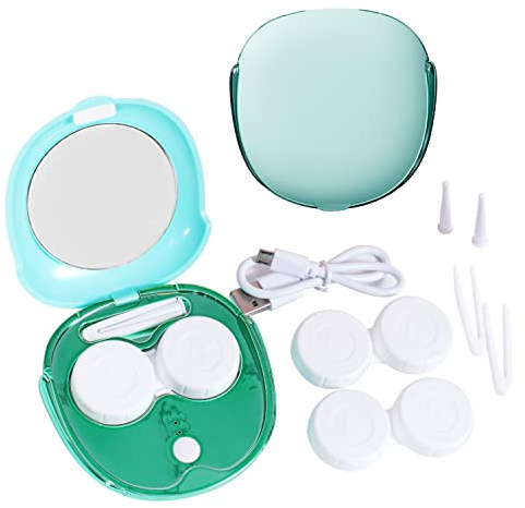 Contact Lens Cleaner Machine, Portable Ultrasonic Cleaning With USB Charger Mirror Tweezers Remover Tool Replaceable Contact Lens Case for Daily Outdoor (green)