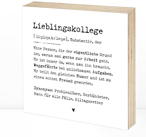 Wunderpixel® Holzbild Definition Lieblingskollege - 15x15x2cm Holzschild zum Hinstellen/Aufhängen, echter Fotodruck mit Spruch auf Holz - schwarz-weißes Wand-Bild Aufsteller Dekoration Geschenk