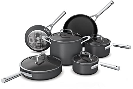 Ninja C39500 Foodi NeverStick Premium harteloxiertes 10-teiliges Kochgeschirr-Set, garantiert nie haftend, langlebig, ofenfest bis 260 °C, schiefergrau