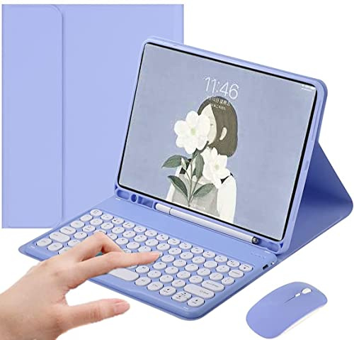 PboyiqiS Keyboard Case for iPad 11th Gen A16 2025/iPad10th Generation 2022 with Mouse, Cute Round Key Magnetically Detachable Keyboard Case with Pencil Holder (Mint Purple)