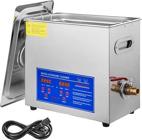 VEVOR Limpiador ultrasónico de 6 L, dispositivo de limpieza ultrasónica, limpiador ultrasónico, con calefacción, temporizador digital para joyas, monedas falsas, etc