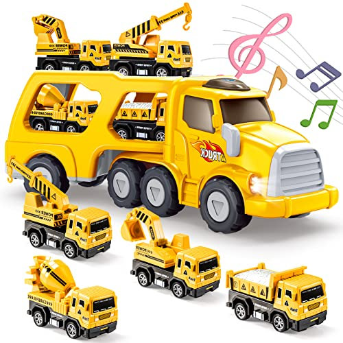 EUCOCO Camion Jouet Enfant 1-6 Ans, Cadeau Garçon, Petite Voiture Jaune, Véhicules pour Anniversaire Fille