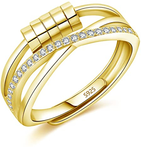 Kamise Silber Anxiety Ring, 925 Sterling Silber Angst Damen Ringe, Offen Einstellbar Anti-Stress Ring Dekompressionsringe, Unisex Unendlichkeit Fidget Spinner Ring Stimmungsring