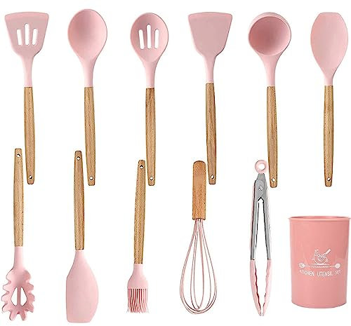 UXIYI Juego de utensilios de cocina, conjunto de utensilios de cocina de silicona 12 piezas, conjunto de utensilios de silicona, accesorios de cocina para conjunto de utensilios antiadherentes,Rosado