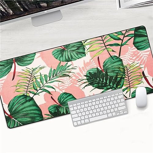 Gaming Mauspad Grünes Palmenblatt, XXL Gaming Mauspads 27.5x11.8x0.1 Zoll Verlängertes Großes Mauspad Schreibtischauflage, rutschfeste Gummibasis Einfach Zu Reinigen für Gamer/Desktop/Büro/Zuhause