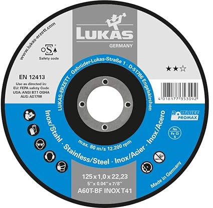 LUKAS ERZETT 50 discos de corte T41 para acero inoxidable 115 x 1,6 mm recto, para amoladora angular, A46X-BF - 12 x 12 x 9 cm