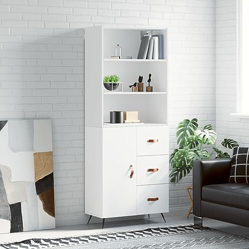 CIADAZ Highboard Weiß 69,5x34x180 cm Holzwerkstoff, Sideboard Wohnzimmer, Bücherschrank, Wohnzimmerschrank, Hochschrank, Wohnschrank, Buffetschrank, Vorratsschrank 3189413