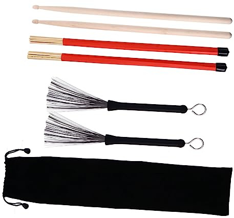 TOYANDONA Accesorios Batería Baqueta De Madera Palillos De Baquetas De Cepillo De Alambre Para Batería y Percusión