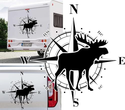 Rakelfix Autocollant nordique pour camping-car, voiture, motif boussole, élan et rose des vents