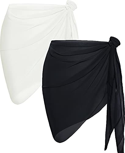 2 Stück Damen Strand Wrap Sarong Sheer Bikini Badeanzug Cover Ups Bademode | Leicht und Halbtransparent, Elegant Strandtuch Sommer Tuch Hüfte Casual Chiffon Strandrock, Lässig Badetuch für Strand