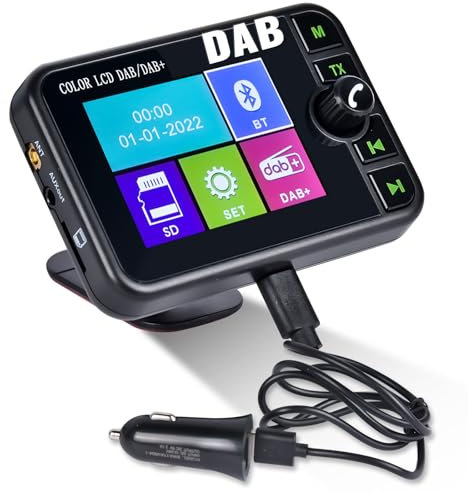 DAB+Digital Radio Adapter für Autoradio, CAMECHO 2.4 LCD Bluetooth FM Transmitter Freisprecheinrichtung Auto-Stereo MP3 Player Musikempfänger, Dab Radio für Auto mit TF Karte/AUX Ausgang/DAB Antenne