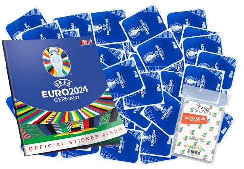 Bundle mit UEFA EURO 2024 Germany - Sammelsticker - 1 Album + 100 verschiedene, zufällige Sticker + Exklusive collect-it Hüllen