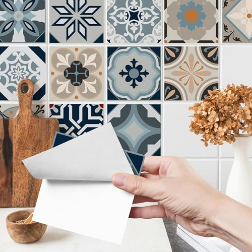 Muralo 24 Stück Fliesenaufkleber Modernes marokkanisches Mosaik - 15x15 cm | Klebefliesen, Selbstklebende Fliesen, Mosaikfliesen - ideal für Küche, Bad und Flur, Küchenrückwand, einfach anzubringen