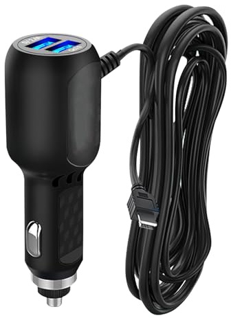 thishow Mini-USB-Autoladegerät für Auto, Dashcam, Netzkabel, Netzteil, Adapter, 12 V auf 5 V, Mini-USB mit geradem Mini-USB-Anschluss für Armaturenbrettkameras, Navigationsgeräte (schwarz)