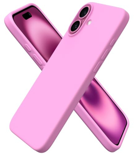 ORNARTO Cover per iPhone 16 Plus Silicone,Antiurto,Rosa Ciliegia | Silicone Liquido Premium,Protezione Completa,Morbida al tatto,Custodia per Telefono con Fodera in Microfibra Antigraffio