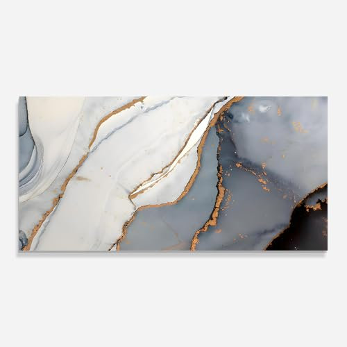 ARTHUB® Glasbild 60x120 cm, 4mm ESG | Moderne Wandbilder aus Glas für Wohnzimmer & Schlafzimmer, Wanddekoration, Wohnkultur, Abstrakte, Grey White Gold Line