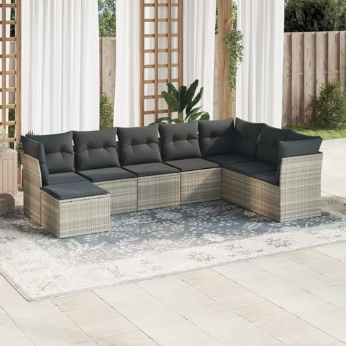 Homgoday 8-TLG. Garten-Sofagarnitur mit Kissen Gartensofa Balkonmöbel Gartenlounge Balkonsofa Gartenmöbel Ecksofa Lounge Balkonlounge Sitzgruppe Gartenset Hellgrau Poly Rattan