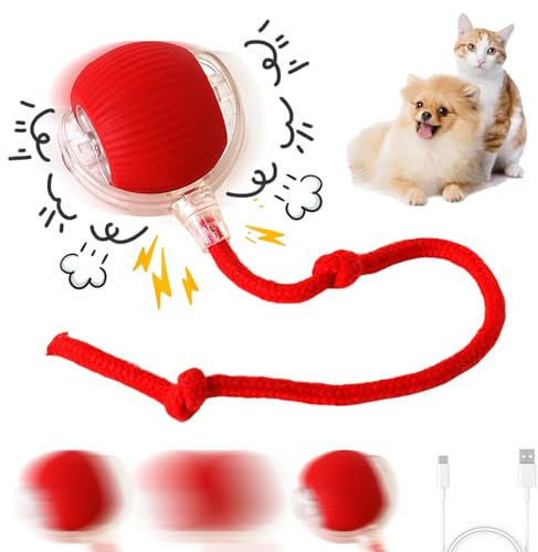 Junerain Interaktives Katzenball Katzenspielzeug, Elektrischer Katzenspielzeug 360° Rolling Ball USB Aufladbar, 3 Modi Intelligentes Katzenspielzeug, Interaktiver Spielball for Katzen Hunde
