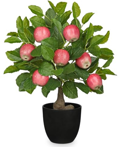 Hollyone 40CM Artificial Apple Plant in Pot, Fake Potted Plant Decorative Faux Plants, Small Faux Apple Tree for Bedroom, Living Room, Bathroom, Desk, Table, Kitchen, Home Decor