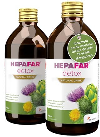 Cardo Mariano, Te Verde, Alcachofa, Diente de Leon y Manganeso - 2 x 500 ml para 40 Días - Apoyo Hepatico - Hepafar Sensilab