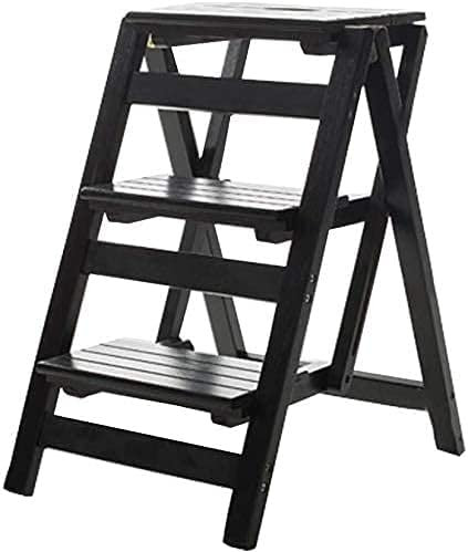 Escabeau pliable à 3 marches - Banc multifonction - Double usage - Facile à ranger - Design compact - Étagère en bois pliable