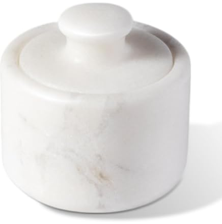 Koville Salero de mármol con tapa de 3.5 pulgadas, blanco, recipiente de pimienta de piedra y tarros de especias para cocina, soporte de sal y pimienta de mármol, caja de almacenamiento de piedra para
