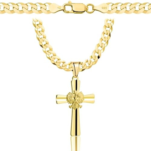 AMAR OPRAVA goldkette herren mit kreuz 585, Kette Herren 925/585 - kreuz kette herren gold 585 massiv - 5 mm, Kreuz Kette - Kreuzkette - Halskette Herren Panzerung