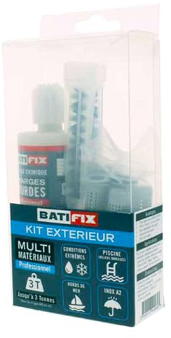 Kit scellement chimique Exterieur 165ML - 4 tamis 16X85-4 tiges filetées 8X110 Inox A2-4 écrous - 2 canules mélangeuses