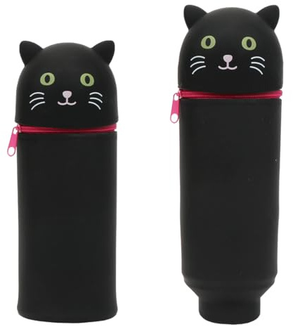 TaleMoon Kawaii Federmäppchen Schwarze Katze,2 in 1 Silikon Federtasche,Stifte Mäppchen,Pencil Case,Schulanfang Geschenke für Mädchen,Reißverschluss, Buntstifte, Marker, H 20cm