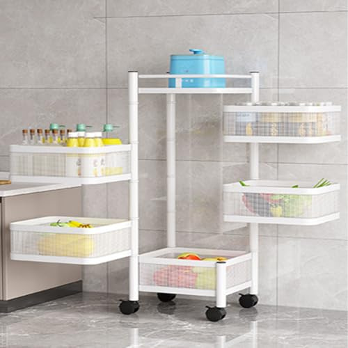 Creperture Estantería de almacenamiento giratoria para cocina, 5 niveles, cestas de almacenamiento para frutas y verduras, cesta extraíble, estantería de cocina multicapa con ruedas giratorias de 360°
