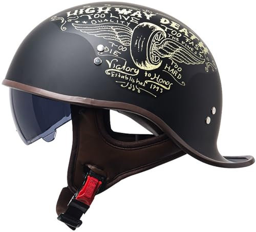Retrò Adulto Caschi Moto Casco Scodella Portatile, DOT/ECE Omologato Mezzo Elmetto Da Moto, Caschi Jet Con Visiera Parasole, Donna E Uomo Moto Mezzo Casco Per Cruiser Scooter 5,M=57-58CM