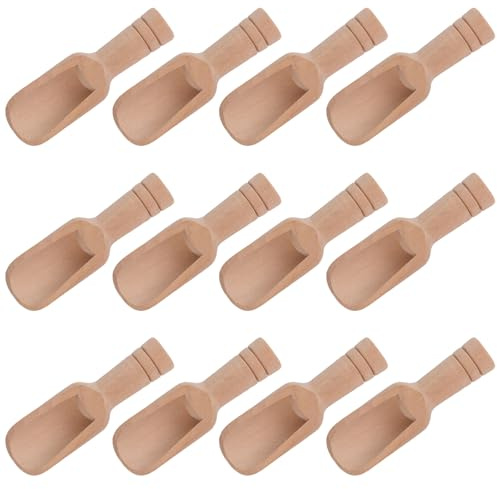Lot de 12 mini cuillères en bois naturel de 7,4 cm pour sel et thé - Pour sel de bain, sucre, poudre à laver, épices, miel, cuillère de cuisine - Facile à nettoyer