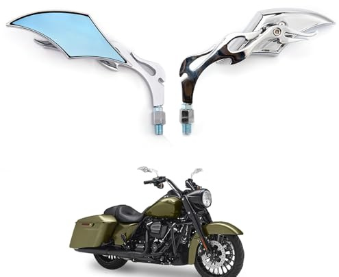 Chrom Motorradspiegel, Seiten Rückspiegel 8MM 10MM Gewinde Universell für Chopper, Cafe Racer, Bobber, Quad, Roller