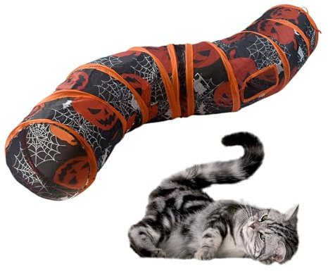 Katzenspielzeug, Halloween Kürbis Spinnennetz Katzentunnel, Faltbarer Katzen Tunnel, 2-Wege Katzen Tunnel, Haustier Spielzeug,Kleintiere Tunnel, Katze Tunnel Geeignet für Innen und Außenbereich