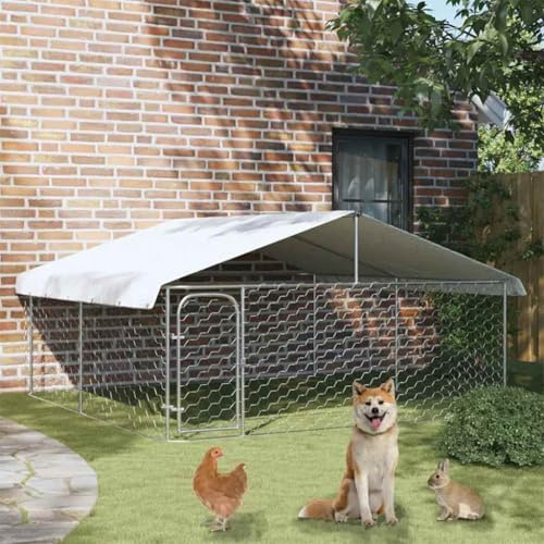 Hundezwinger Outdoor mit Wasserdichtes Dach, Hundehütte für mittelgroße bis große Hunde, Robust und langlebig, 300 x 300 x 150 cm Verzinkter Stahl