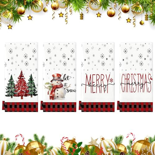 ZEXUPORIUM 4er Set Geschirrtücher Weihnachten,65X42cm Küchentücher, Rot Schwarz Büffelkaro Geschirrtuch Weihnachten, für Winter, weihnachtsdeko, Geschenk