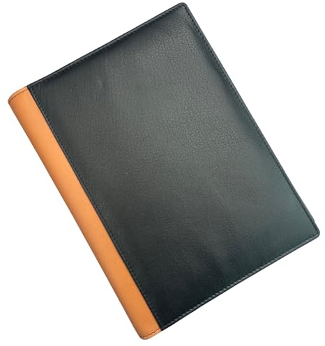 Premium Leather A5 Refillable Notebook Cover – Soft Genuine Leather Journal Holder with Free Lined Insert | EMVY Embossed | Fits Most A5 Notebooks (80+ Pages) (Black/Tan)