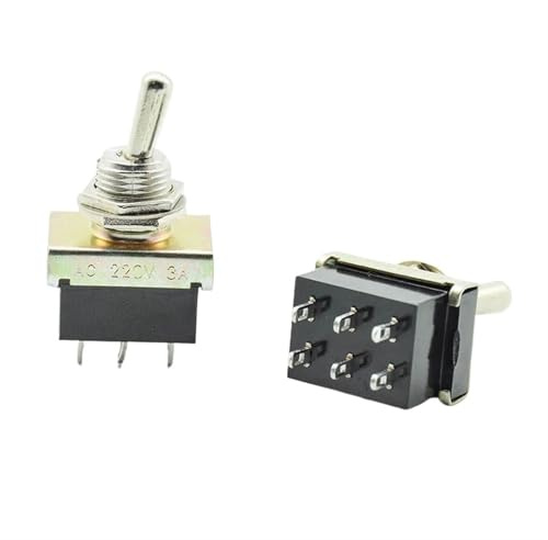 ROCCMWUUC Lot de 2 interrupteurs à Bascule en métal Lourd à 6 bornes, kit Marche/arrêt for Voiture Classique, AC 220 V, 3 A, Trous de Montage de 12 mm, Deux Positions