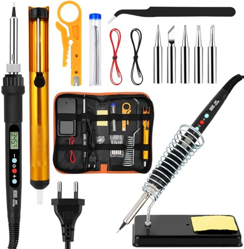 Fer à Souder 80W Température Réglable 180-520°C, Kit Soudure Electronique de precision avec Écran LED,5 Conseils de Soudage,Pompe a Dessouder,fil à Souder,Support, Station de Soudage Pour Réparations